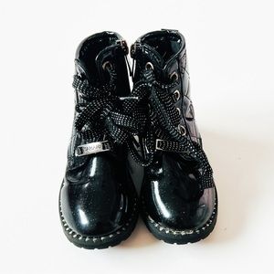 Tahari Patent Sparkle Leather Lace Up Boots